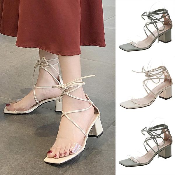 

nice tide female women high heel shoes open toe ankle strap dress wedding ladies lace-up sandal flip flops zapatillas mujer#522, Black