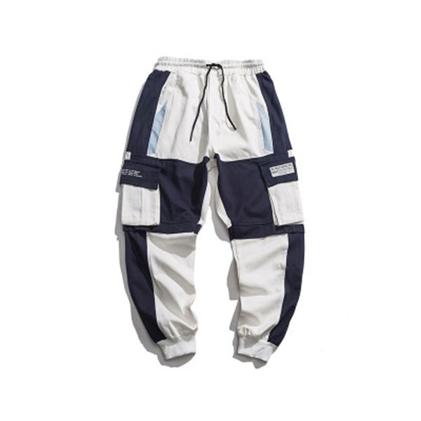 

mens ins sell fashion cargo pants panelled hip hop street pants seasons casual loose long male pants, Black