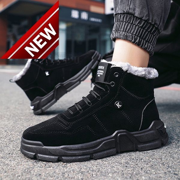 

winter cotton shoes men's high plush thickened construction site warm labor protection snow boots waterproof and anti-skid work, Black