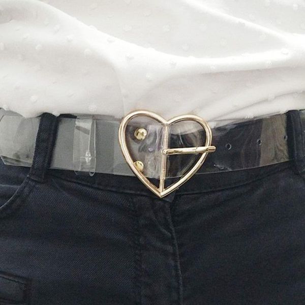 

новая мода женщина прозрачных ремни сердце круглого металл pin пряжка женского четкое поясной ремень jeans платье украшение пояса, Black;brown