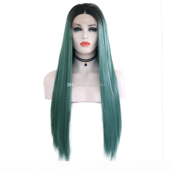 

popular silky straight ombre blue lace front wig with full bangs ponytail brazilian virgin human hair lace wigs for women natural color, Black