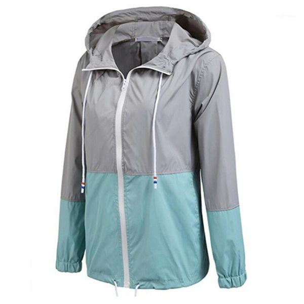 

summer autumn womens fashion outerwear windbreaker woman waterproof rain thin jacket zipper hooded casual sporting coat big size1, Tan;black