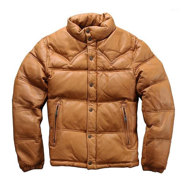 

250711 big size super goat skin warm down leather jacket mans genuine leather down jacket1, Black