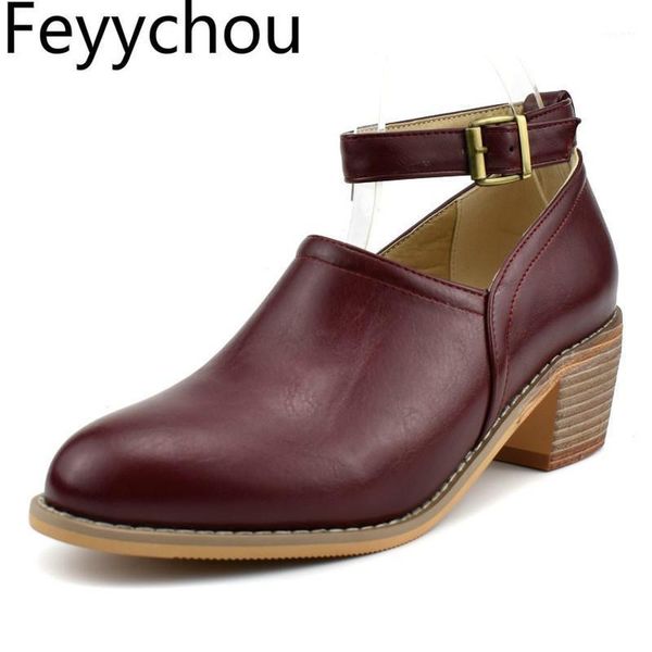 

dress shoes women's pumps med heel spring autumn pu round toe platform buckle thick 2021 fashion casual gray big size 34-481, Black