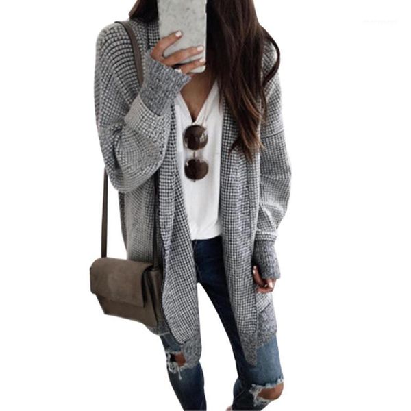 

men's sweaters nibesser women open stitch black and white plaid long knitted cardigans female casual coat outwear autumn winter1, White;black