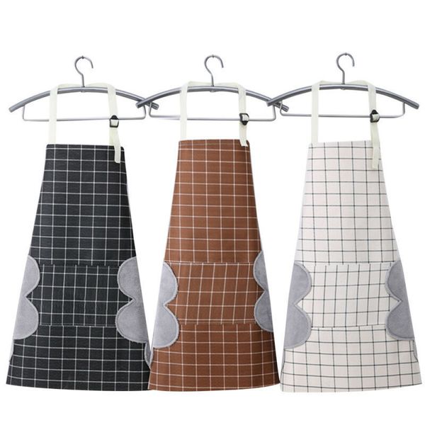 Frauen Männer Unisex Schürze mit Tasche Chef Küche Kochen Baumwolle Ölbeständig Wasserdicht Abwischbar Plaid Streifen LJ200815