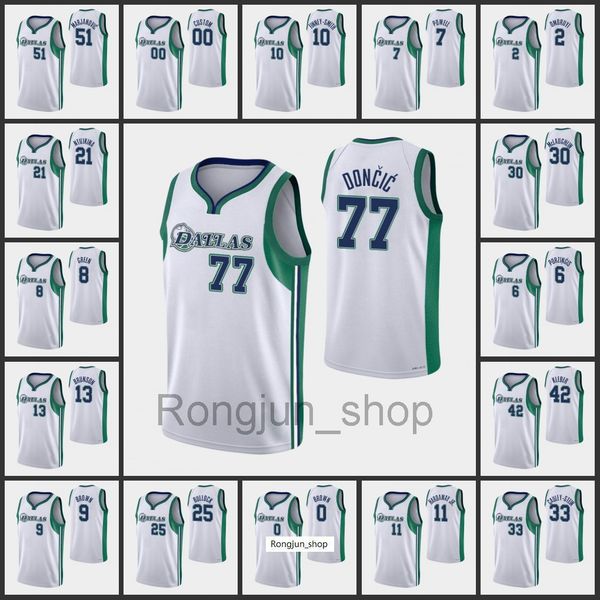 

2021-22 printed dallass men luka doncic kristaps porzingis sterling brown boban marjanovic 75th anniversary maverick jerseys, Black