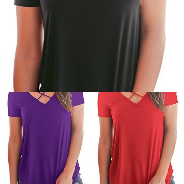 

2020 новая грудь крест v-образным вырезом с коротким рукавом свободные 2020 новые футболки clothingclothing женские груди крест v-образным в, White