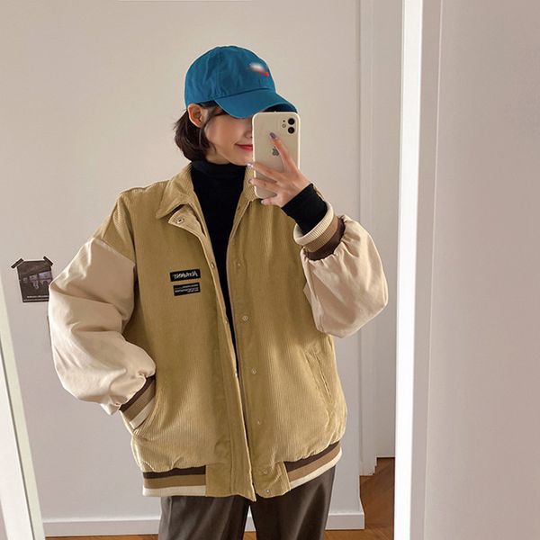 

2021 Autumn New Korean style velvet Female casual jacket Loose cut color cotton paddeds femme (f4178 GNDC, Black