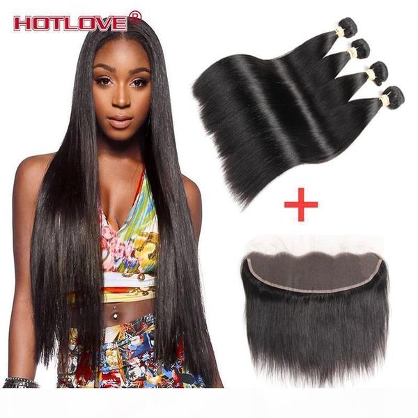 

peruvian virgin hair straight with lace frontal 4pcs ear to ear lace frontal closure straight virgin hair 13x4 frontal with bundles deals, Black;brown