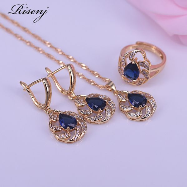 

set qjewelry many 18k water colors drop gold zircon for women adjustable ring necklace earrings pendant nice presentw, Silver