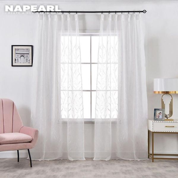 

curtain & drapes napearl 1 piece embroidered tulle curtains white faux linen sheer panel embroidery modern window treatment home door custom