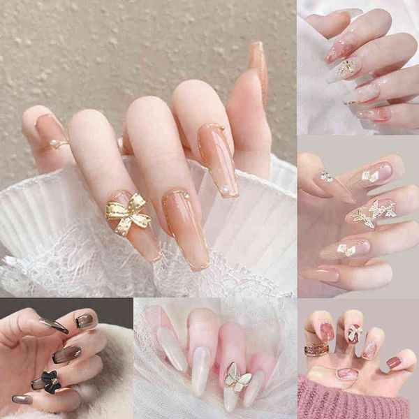 Unghie finte 24 pz/set 3d farfalla tridimensionale fiocco sposa fresco ed elegante bianco usura rimuovere fai da te manicure strumenti per nail art 220225