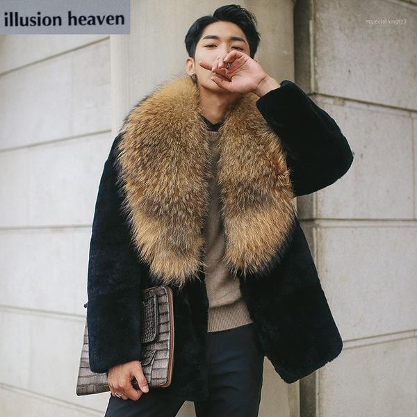 

men's fur & faux mink coat men leather jacket jackets and coats lamb sheep maxi coat1, Black