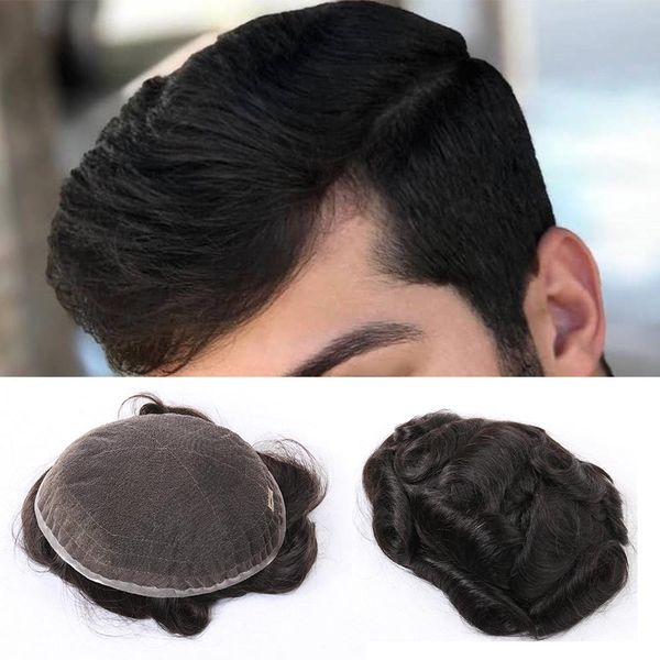 

men's wig super fine swiss lace men toupee 8x10 inches brazilian human hair prosthetic male wigs ing, Black