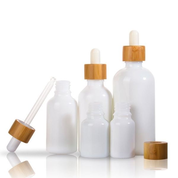 

white porcelain empty essential oil perfume e liquid bottles reagent pipette dropper aromatherapy 5ml-100ml bamboo cap dhf2397