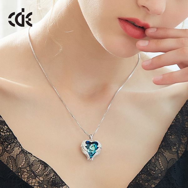 

cidelle accessories ocean heart necklace female angel wing crystal clavicle chain necklace, Silver