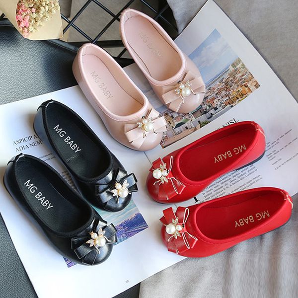 

kid sandals for girls princess shoes fashion solid color children bow little girls leather shoes toddler girls shoes 1029, Black;red