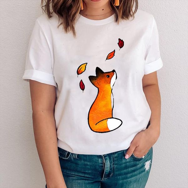 

women graphic fashion printing spring summer casual fox face animal clothes lady clothing tees print female tshirt t shirt, White