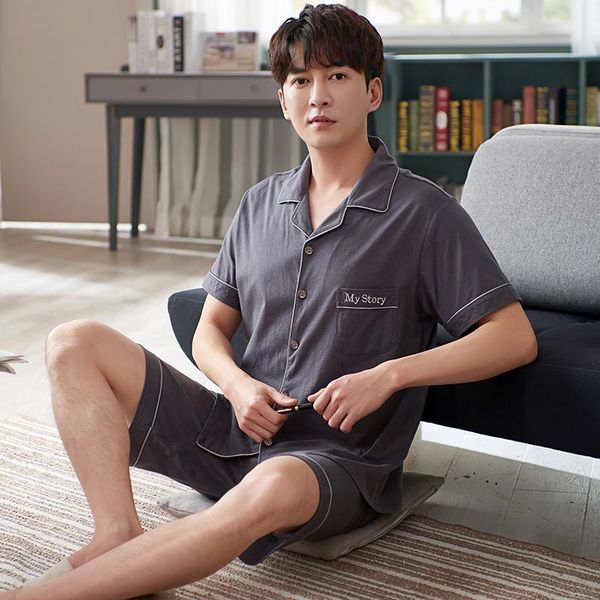 

plus size -4xl summer modal men pajamas set solid short sleeve sleepwear male turn-down collar nightwear, Black;brown