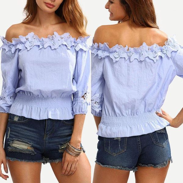 

fashion women solid off shoulder long sleeve shirt t-shirt1, White
