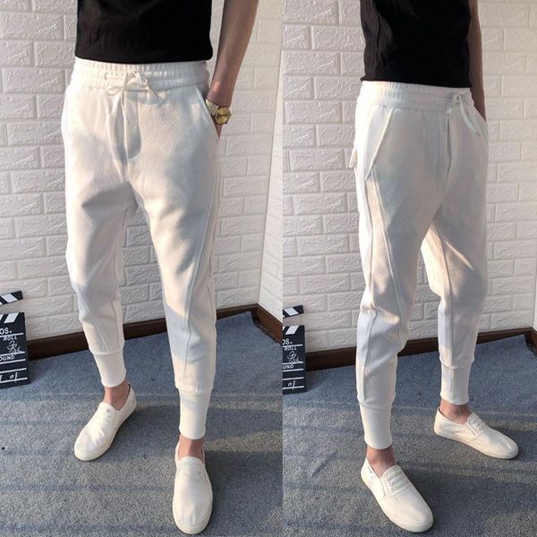 

men's pants spring and summer korean style solid color versatile leggings casual, Black