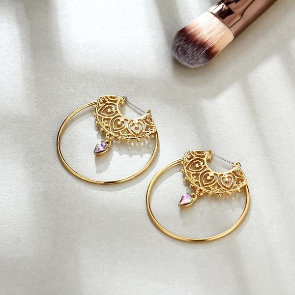 

vintage simple geometric fashion round pendant earrings for women bohemian crystal geometry round earring jewelry jllfvj, Black