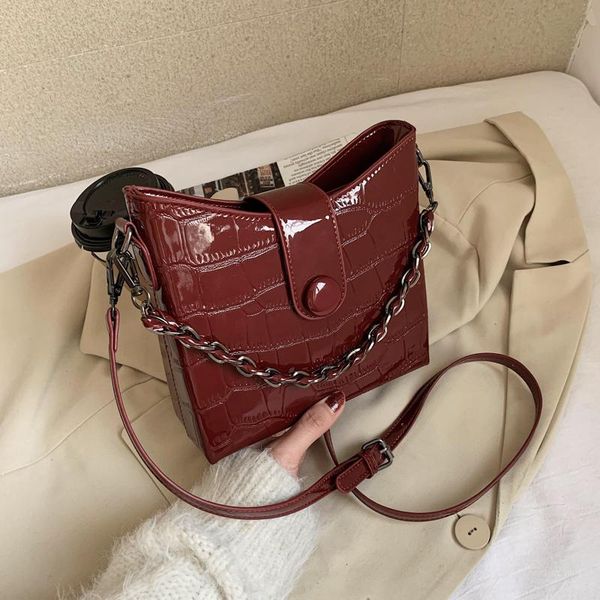 

cross body stone pattern pu patent leather saddle crossbody bags for women 2021 winter luxury trend shoulder bag chain ladies handbags