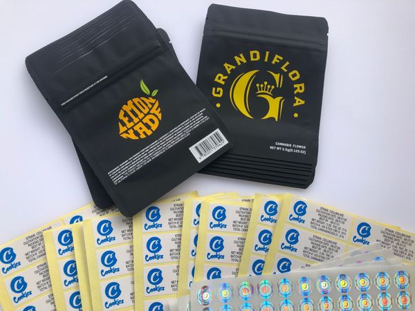 

stickers hologram california and yellow grandiflora bags 3.5g black label mylar flavors bags cookies packaging edibles wmtwf xhhair