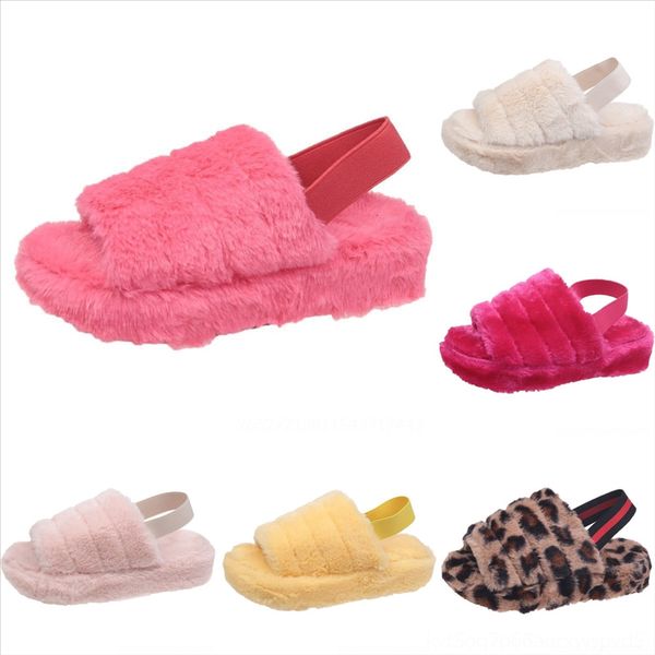 

fncg desiner new women winter plush slippers indoor e shoes warm fox slipper fur open toe quality for women slides flip flops, Black