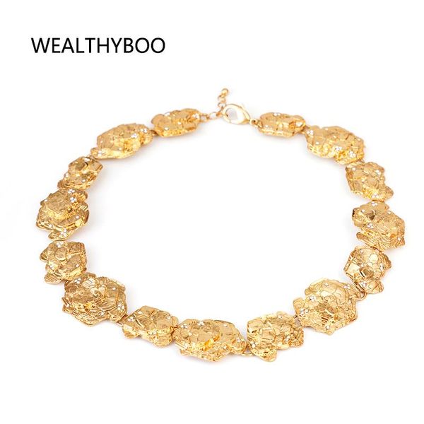 

wealthyboo elegant rhinestone rose statement choker necklace for women party plant cluster flower choker collar necklace collier, Golden;silver