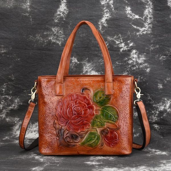 

new charming women handbag genuine leather gorgeous peony prints shoulder bag genuine leather creative messenger bag