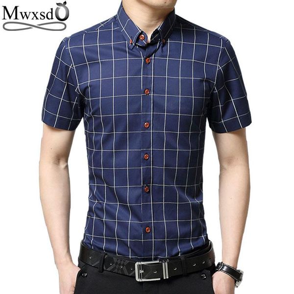 

mwxsd brand summer mens casual plaid slim fit short sleeve shirt male social r shirt chemise homme camisa masculina, White;black