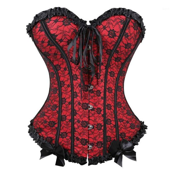 

women vintage bustier corset lingerie floral bow corselet espartilho femme plus size burlesque costume basque red blue pink1, Black;white