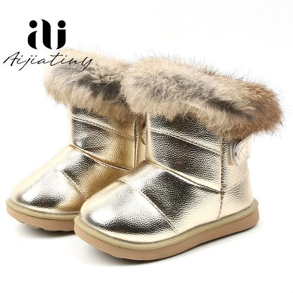 

kids snow for girls boys baby rabbit fur plush winter children warm cotton shoes boots 2020, Black;red