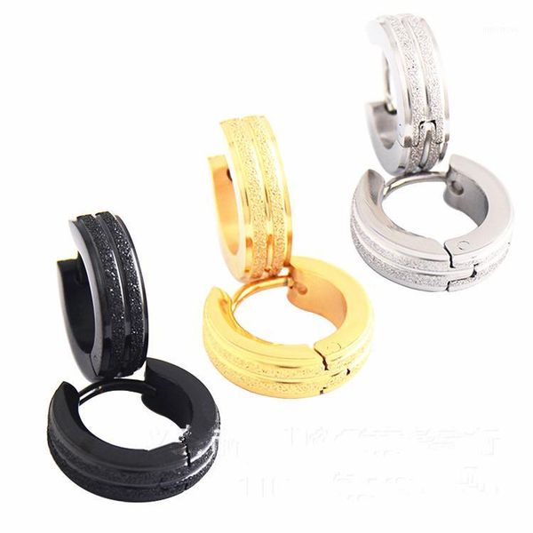 

charm fashion women men small hoop earring stainless steel silver gold black three double layer frosting huggie earrings jewelry1, Golden