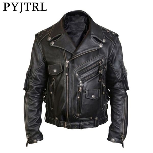 

pyjtrl new men autumn zipper pu leather jacket men's coat 201223, Black