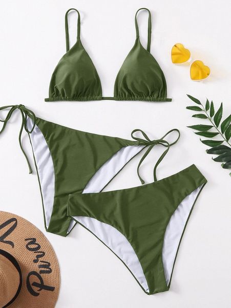 

3pack plus triangle tie side bikini swimsuit h2zu#, Black