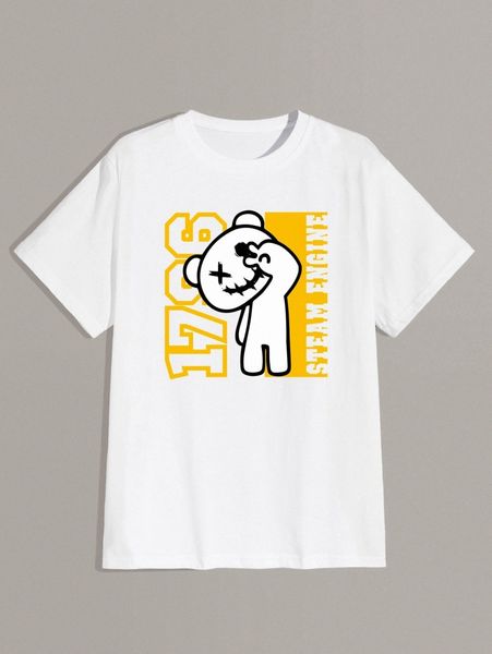 

romwe guys bear letter graphic tee y6fo#, White;black
