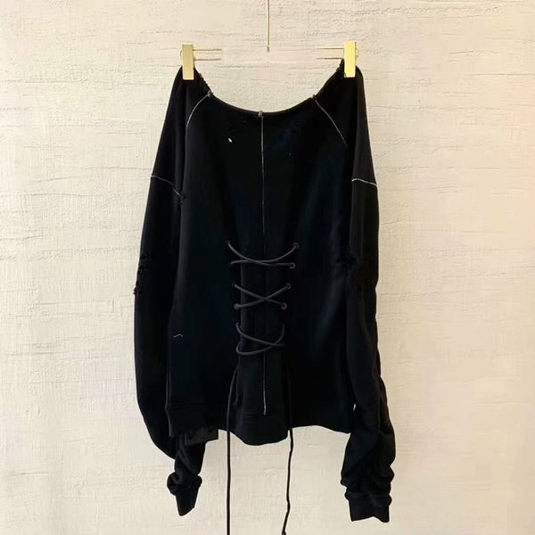 

bm8pq 609 national tide dark knight round neck hole loose 609 national tide dark knight round neck sweater sweaterhole loose sweater y65lw, Black