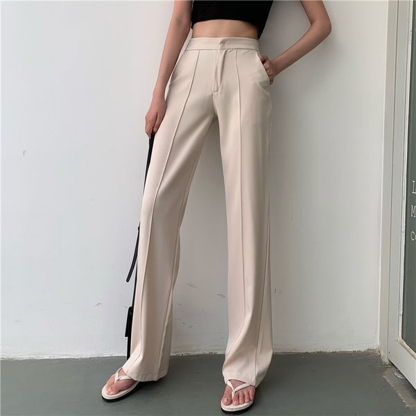

long pants for women high waist summer fashion elegant casual office lady straight trouser 201106, Black;white