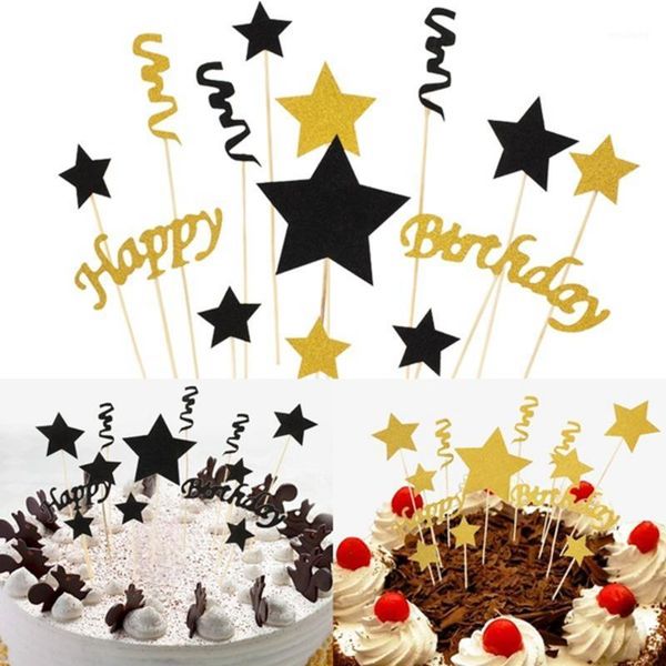 

other festive & party supplies 1 set happy birthday cake ers black gold stars flag stripe girl or boy decor diy tools1