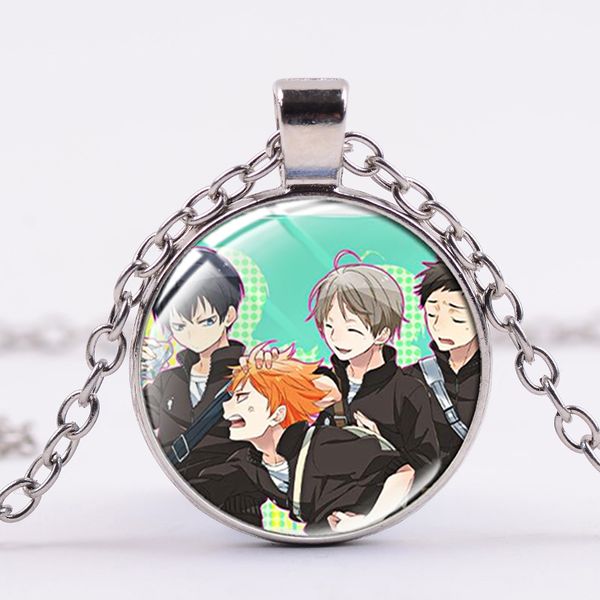 

anime manga haikyuu necklace hinata shoyo kageyama tobio anime figure glass gem pendant cosplay jewelry for friend boys, Silver
