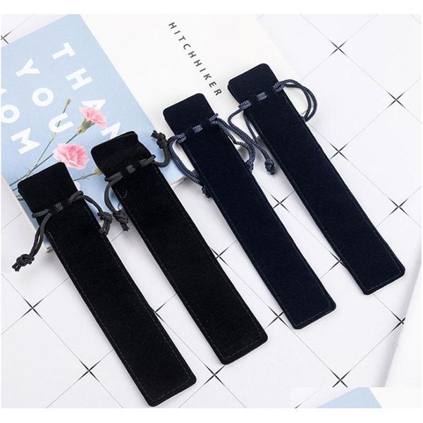 

single rope drawstring bag pen case for crystal ballpoint pen thicken black velvet pouch holder shipping 6grwk