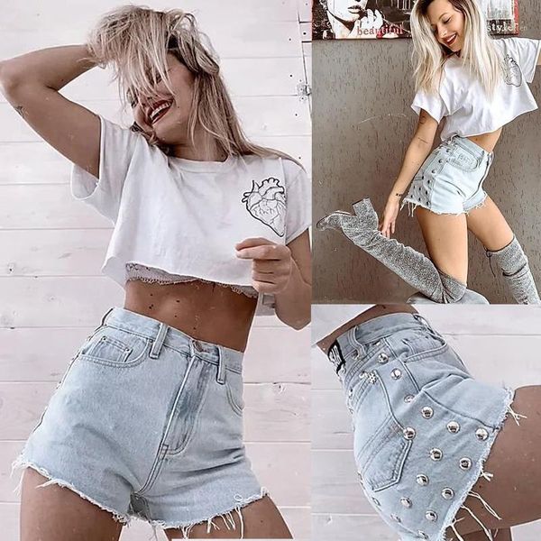 

2020 in europe and the straight canister rivet wash water cowboy shorts in the summer of female1, Blue