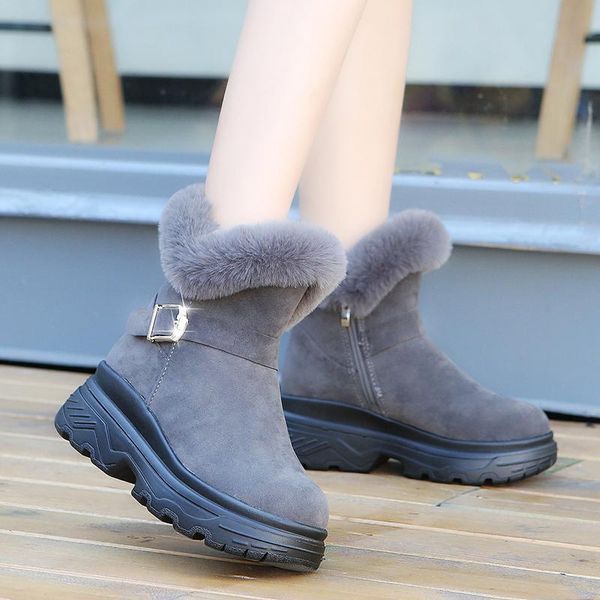 

boots winter women shoes woman high heel platform boots thick sole warm fur snow botas mujer ankle plus size, Black