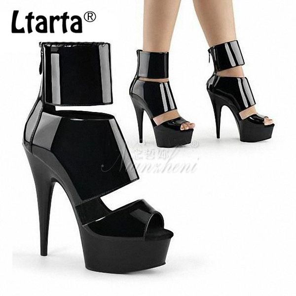 

ltarta women club boots 15cm fashionable hollow-out stitching fish-mouth low-barrel shoes super women's boots lyp-c-136, Black