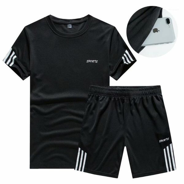 

two piece set men short sleeve men tracksuits t shirt cropped shorts streewear o-neck causal sportswear short trousers1, Gray