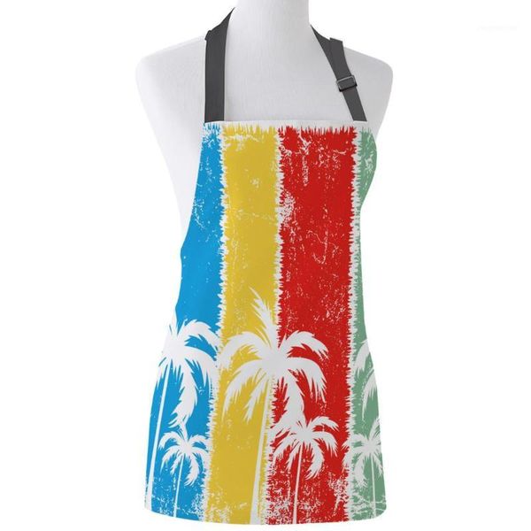 

aprons kitchen apron rainbow stripe coconut trees adjustable bib canvas for women cooking baking restaurant kids pinafore1