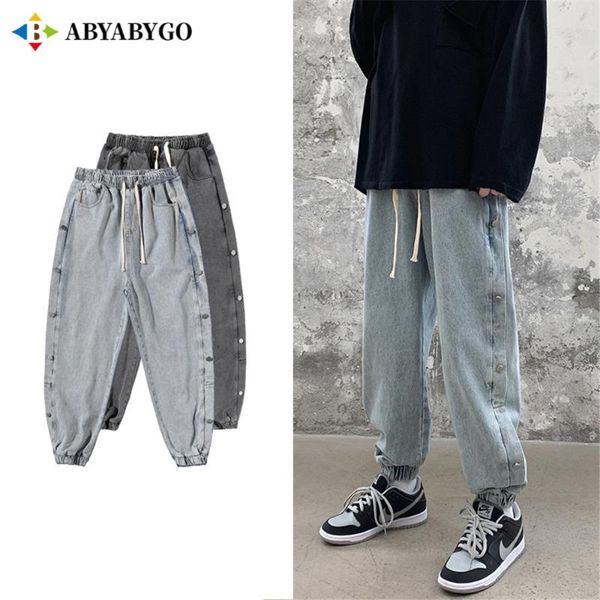 

men's pants mens baggy fashion men blue casual solid straight jeans 2021 harajuku streetwear denim male plus size, Black